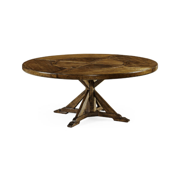 country walnut round dining table with inbuilt lazy susan 72"