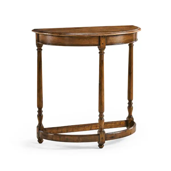 country walnut demilune console table