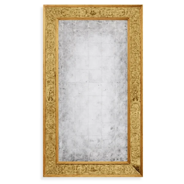 rectangular Églomisé mirror with gilt renaissance decoration