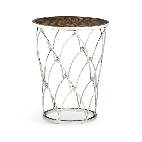 feather inlay & stainless steel round side table