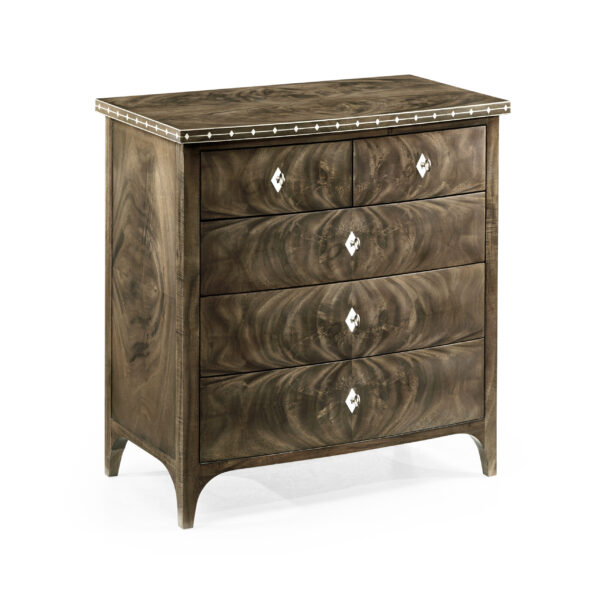 small bleached mahogany chest of drawers with bone inlay