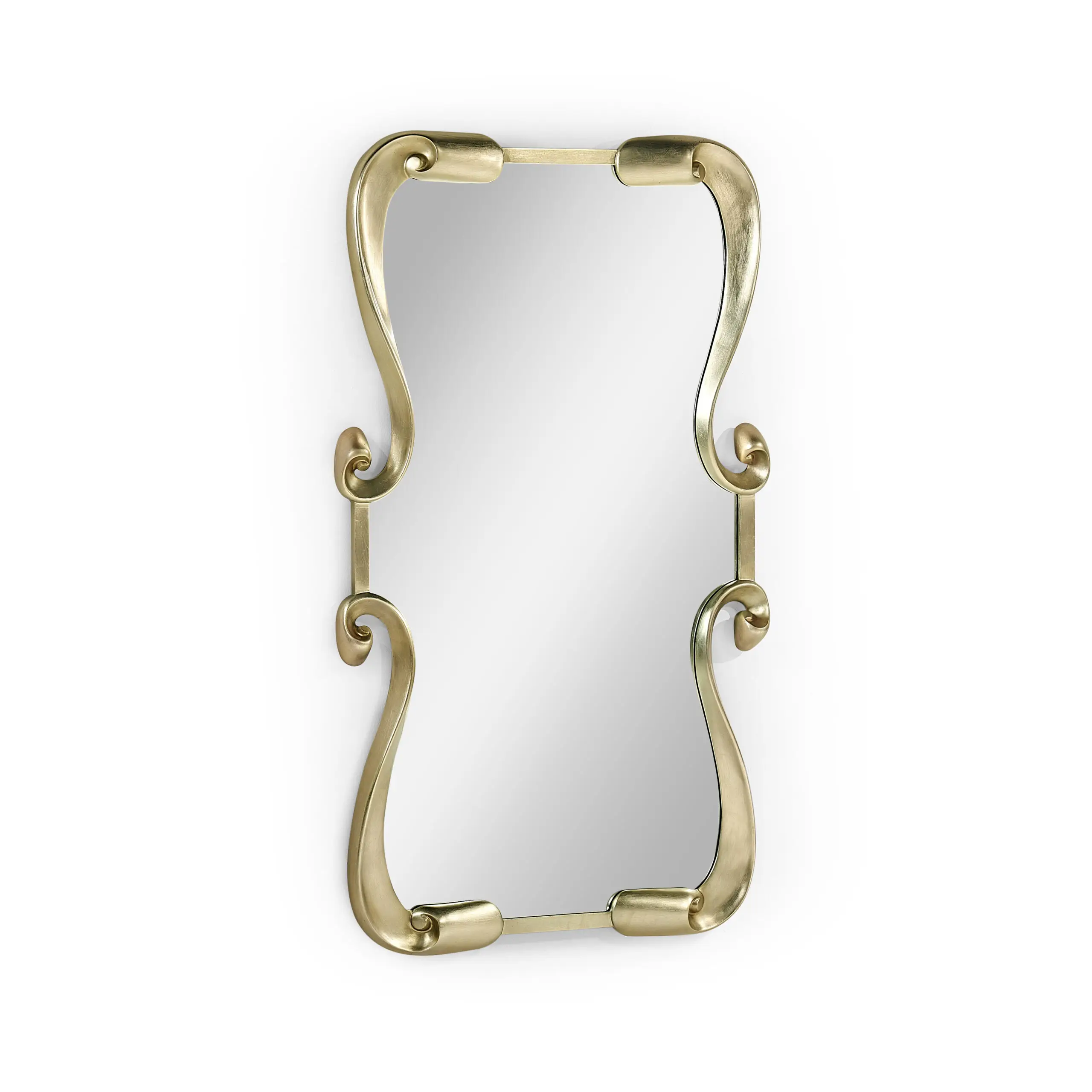 barcelona mirror Modern gold wall mirror with elegant, curved frame accents.