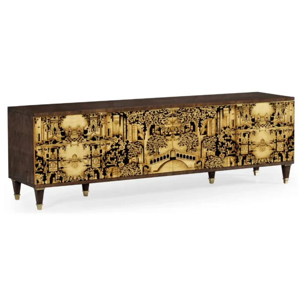 dark gold walnut & hand painted tv cabinet