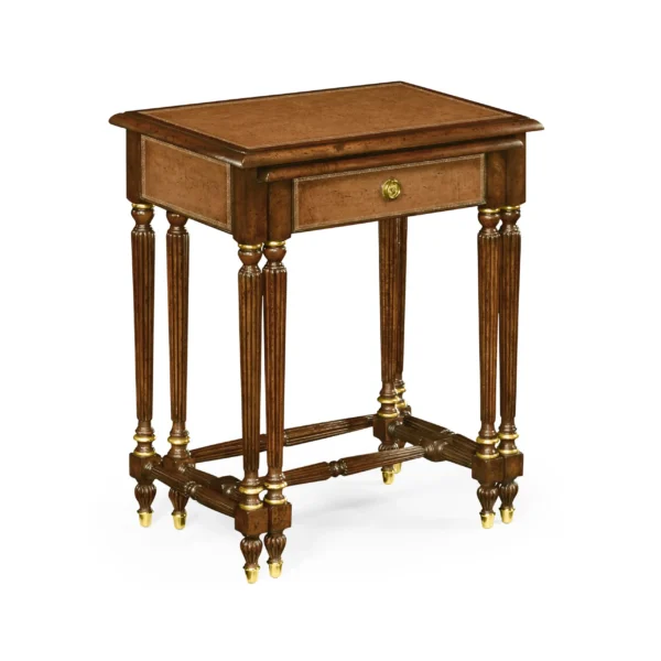 mahogany & leather inlaid nest of tables with drawer