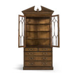 walnut glazed display cabinet with drawers