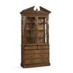 walnut glazed display cabinet with drawers
