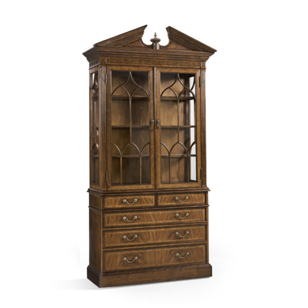 walnut glazed display cabinet with drawers