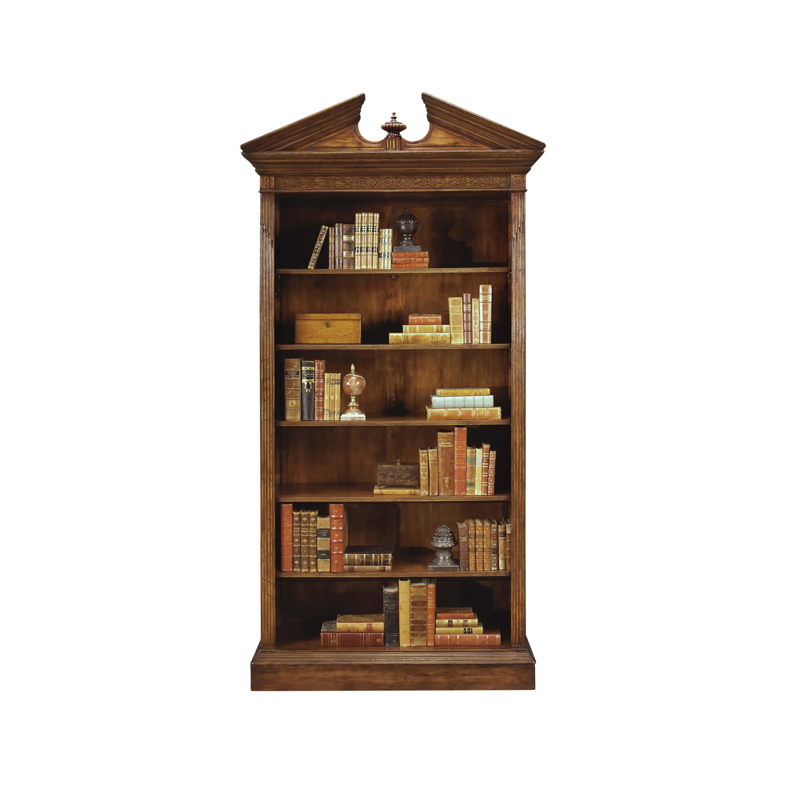 walnut open bookcase with pediment walnut open bookcase with pediment