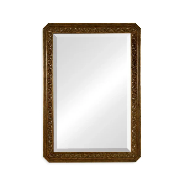 dark oak rectangular mirror with carved rosettes