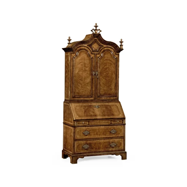 queen anne walnut bureau with chinoiserie interior & panelled doors