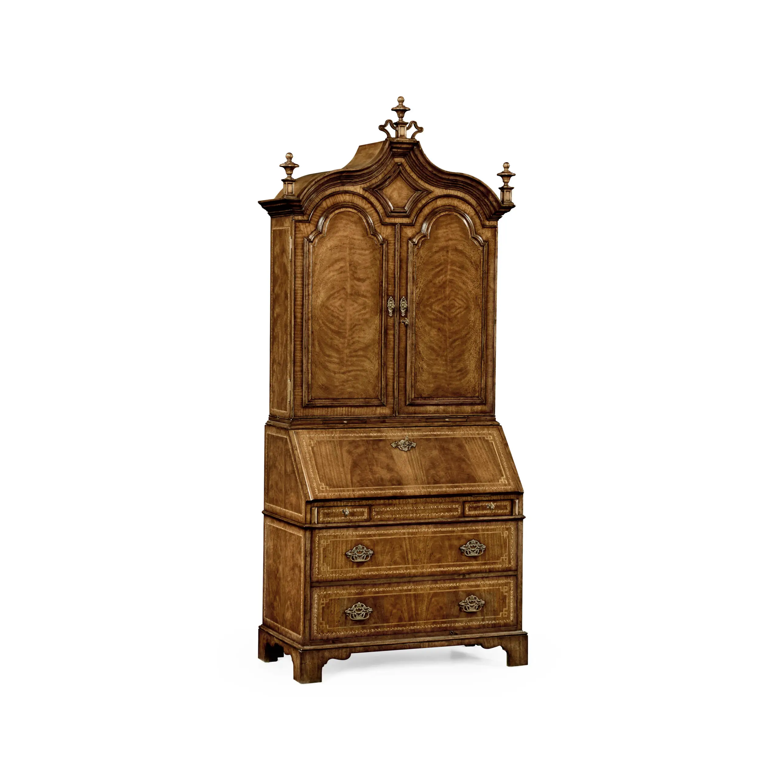 queen anne walnut bureau with chinoiserie interior & panelled doors queen anne walnut bureau with chinoiserie interior & panelled doors