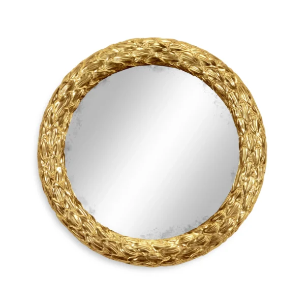 carved & silver gilded round hanging wall mirror 24"
