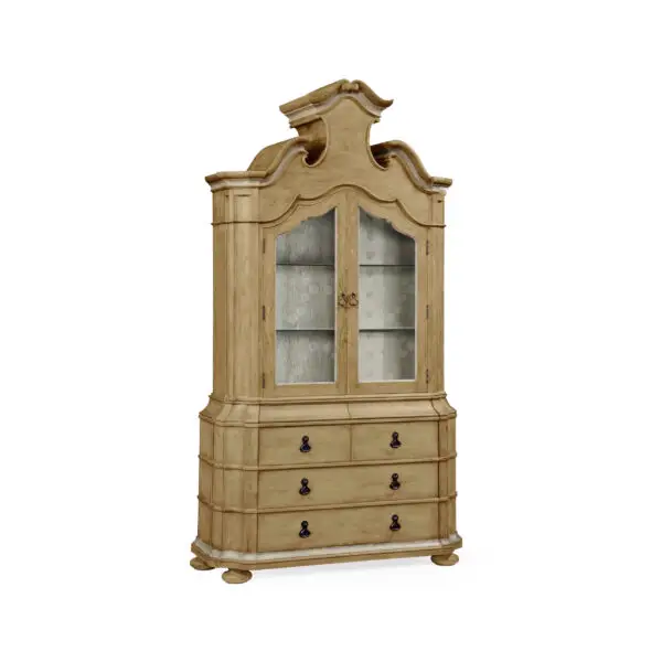 oulton vintage oak cabinet with glass doors & glass shelves