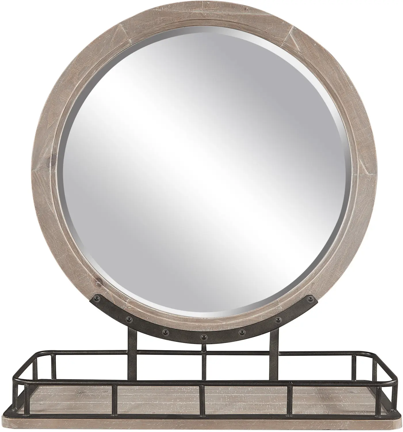 23de6d34e7803f5f260f5f26e9ac9d0c Foundry Round Mirror W/ Metal Base - Image 1