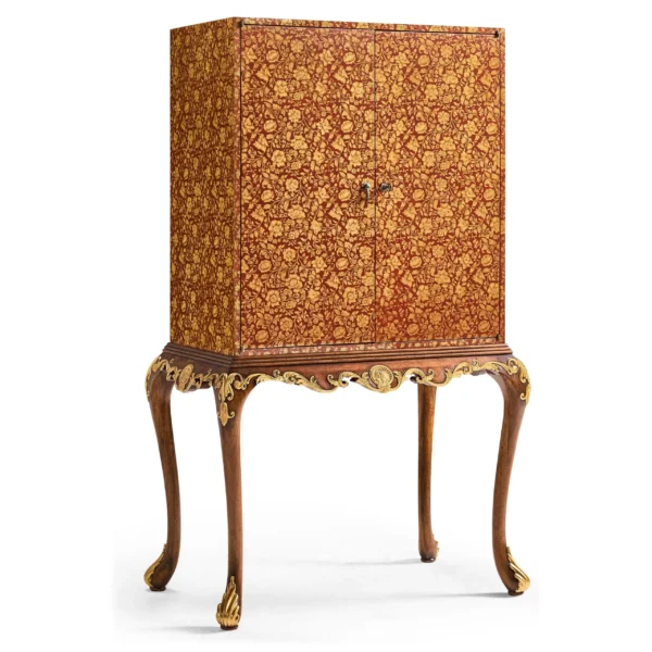 red chinoiserie drinks cabinet