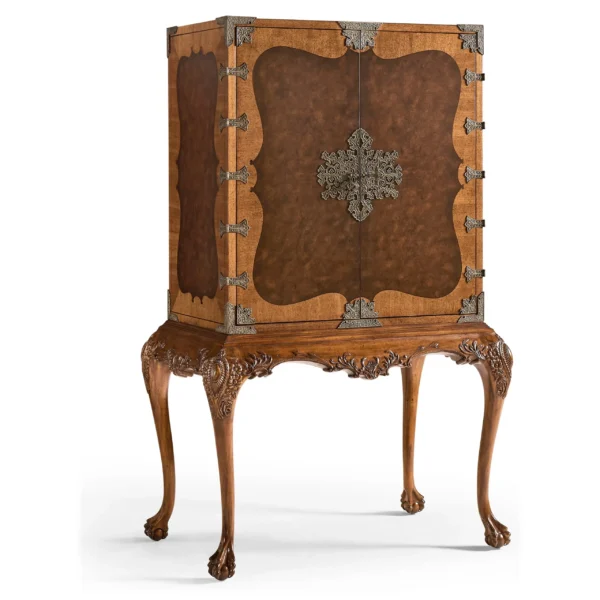 queen anne walnut & satinwood drinks cabinet