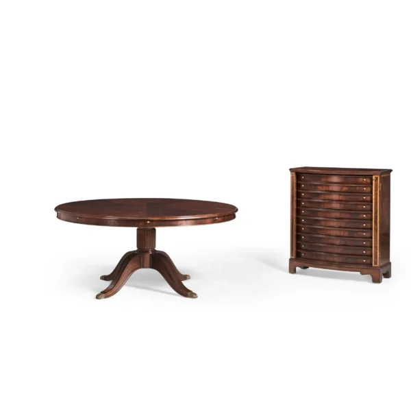 mahogany extending circular dining table with storage cabinet for leaves 66"