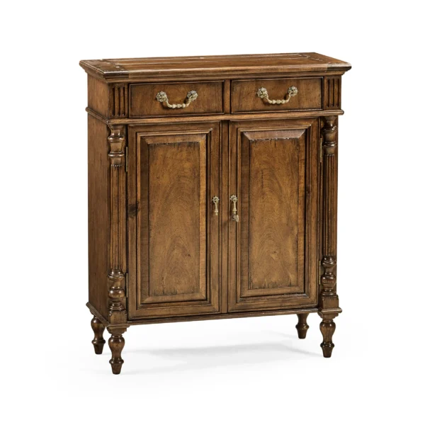 narrow walnut cabinet with cupboard