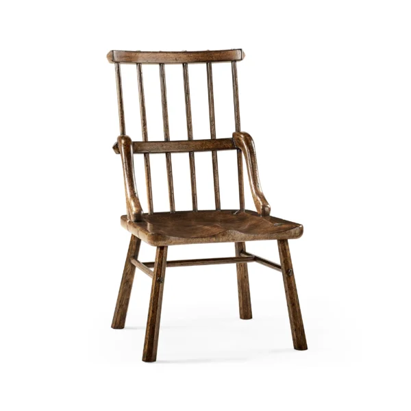 rustic dark oak country side chair with a plank seat