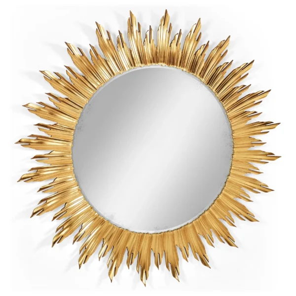 Golden sunburst wall mirror with jagged rays.