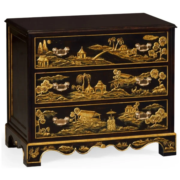 chinoiserie style ebonised bedside chest of drawers