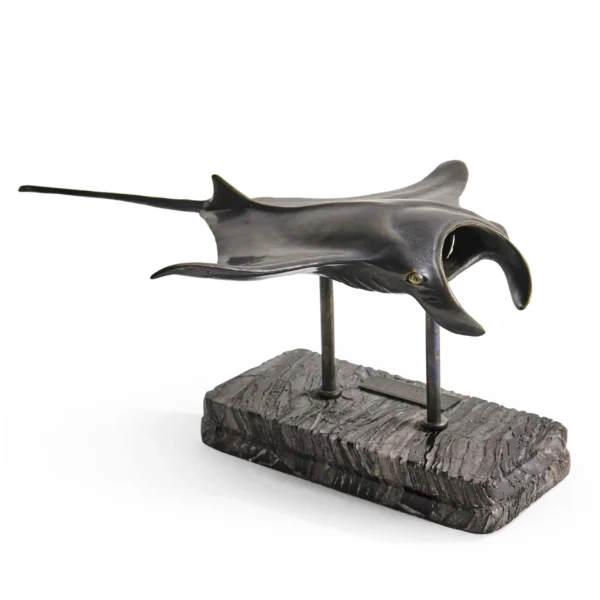 manta ray bronze statue with marble base