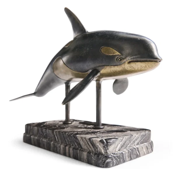killer whale bronze statue with marble base
