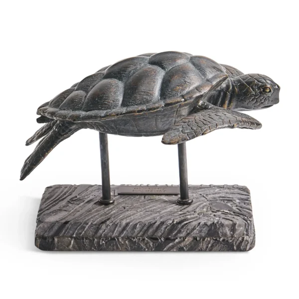 sea tortoise bronze statue with marble base