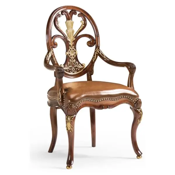 sheraton style burl walnut oval back arm chair
