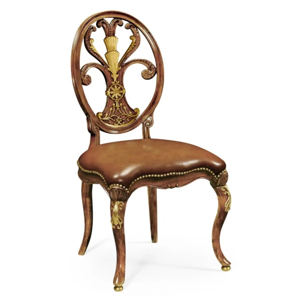 sheraton style burl walnut oval back side chair