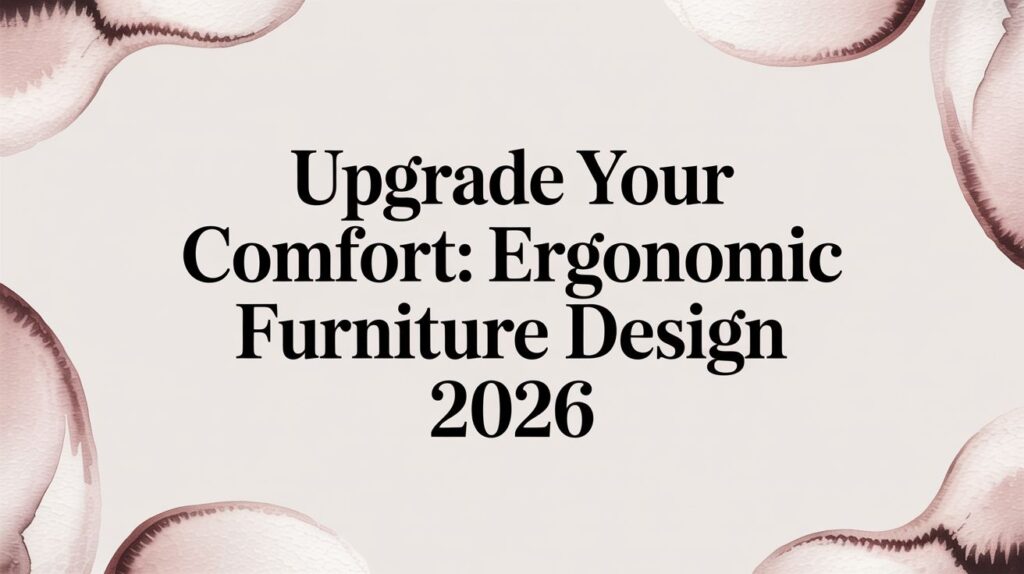 Text for Ergonomic Furniture Design 2026 with watercolor accents.