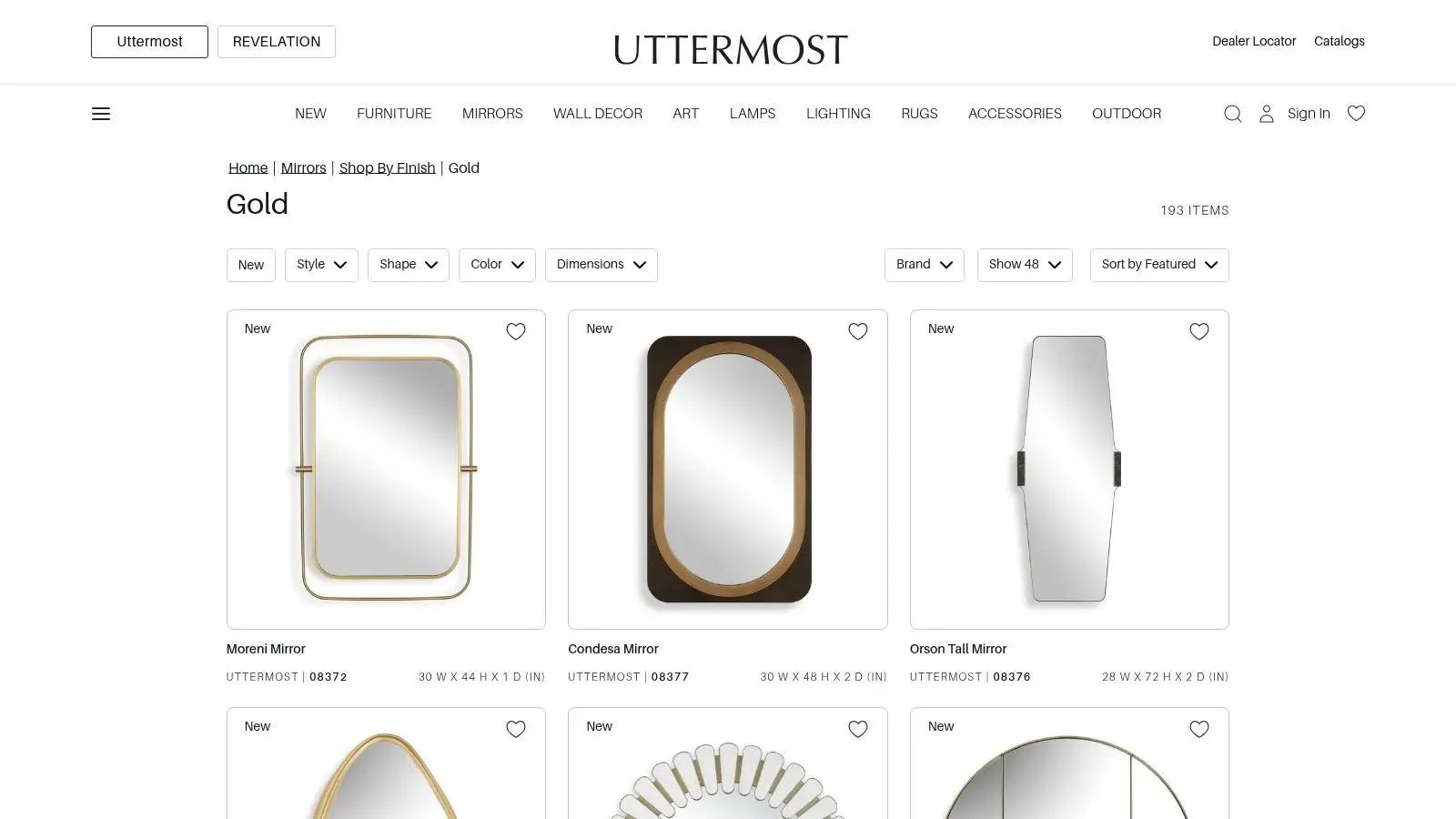 Screenshot from https://uttermost.com/Mirrors-Shop-By-Finish-Gold/