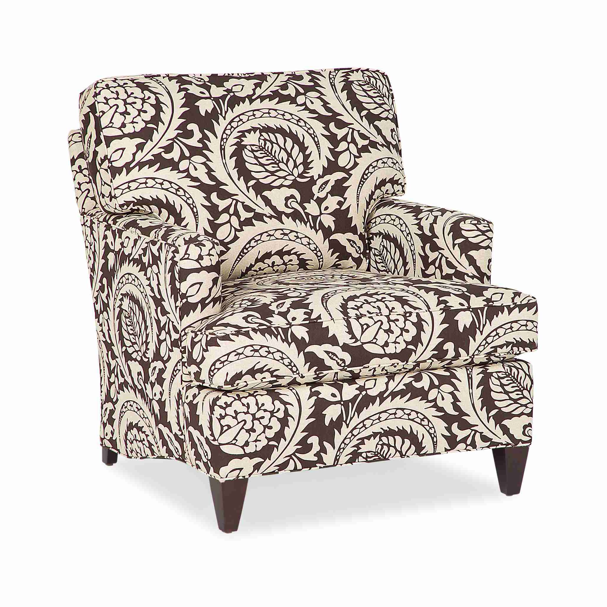 cozy creations chair Armchair with a dark brown and cream floral pattern.