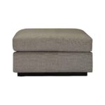 Minimalist grey textured fabric rectangular ottoman on a dark base.