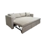 Modern striped pull-out sofa bed on a white background.
