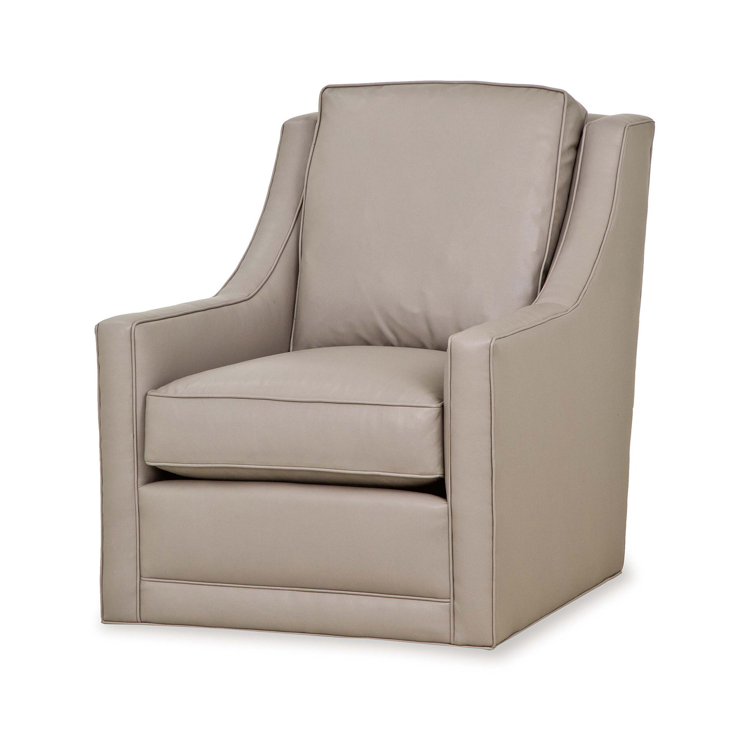 redding leather swivel chair Modern taupe leather swivel armchair on a white background.