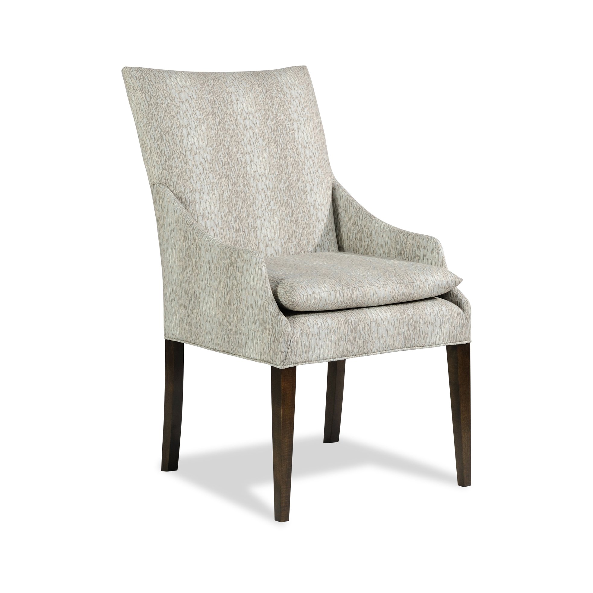 renaday chair Upholstered dining chair with light patterned fabric and dark legs.