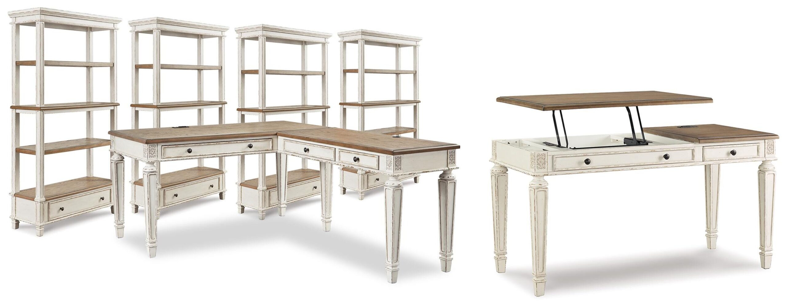15e149d7159d5e3a271458ac37ccc78e Realyn Lift-top Desk, L-shaped Desk and 4 Bookcases - Image 1