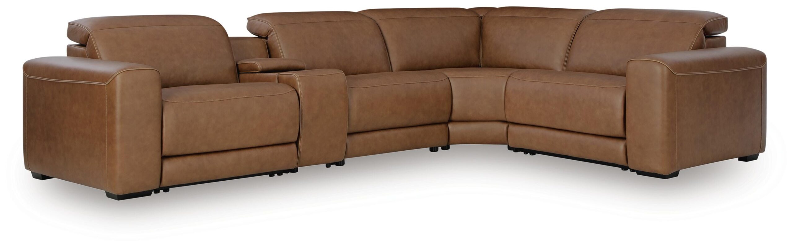 1dd1abe78b6349f60132f63b52355f10 Magic Man 5-Piece Power Reclining Sectional with Console - Image 1