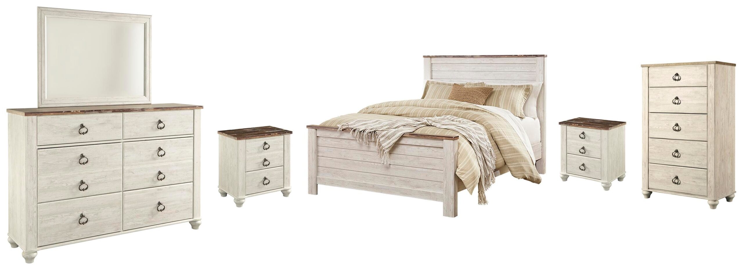23948654556e310b1e120df325668c4e Willowton Queen Panel Bed, Dresser, Mirror, Chest and 2 Nightstands - Image 1