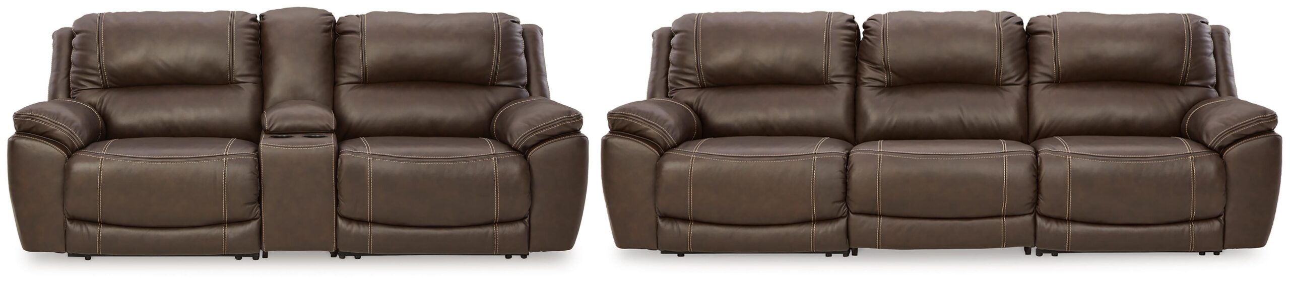 4bdd15ae51c957e7f1b4afa822f1d8f3 Dunleith 3-Piece Reclining Sofa and 3-Piece Loveseat with Console - Image 1