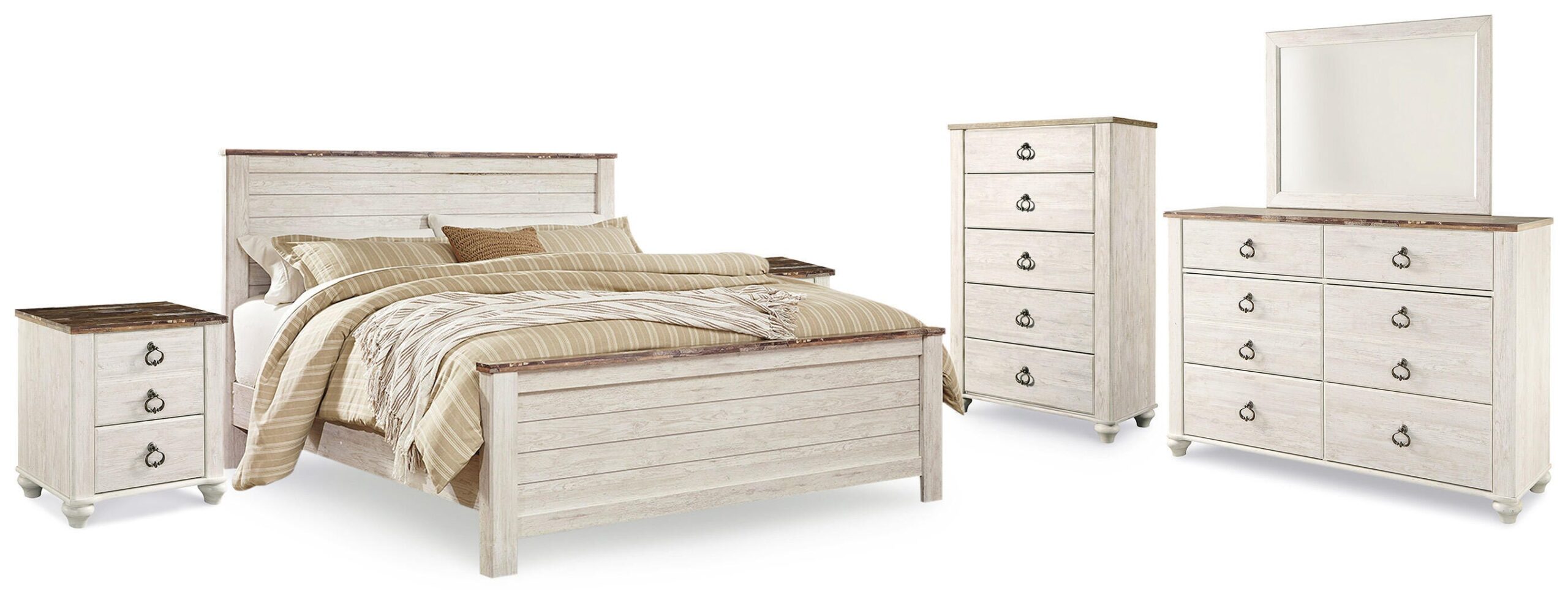 50c58eb64c04b024d617267857d7cc66 Willowton King Panel Bed, Dresser, Mirror, Chest and 2 Nightstands - Image 1