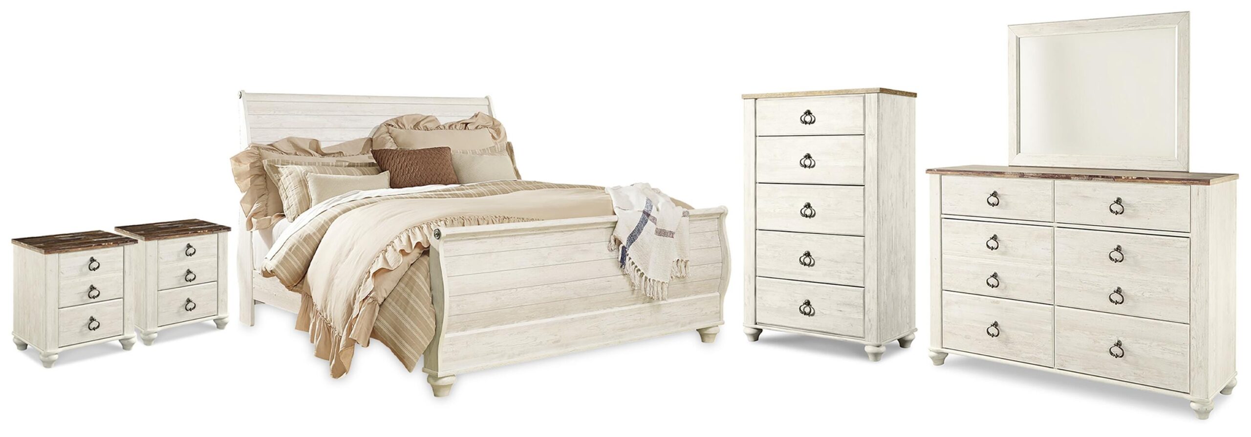 51a1b772edb0964f30f353233203c0a7 Willowton King Sleigh Bed, Dresser, Mirror, Chest and 2 Nightstands - Image 1