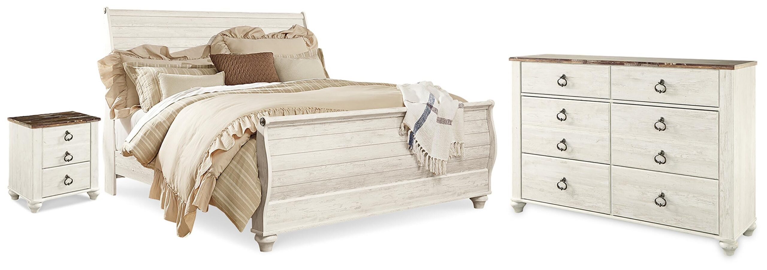 5320648ecee4cb644cb738447bdd7295 Willowton King Sleigh Bed, Dresser and Nightstand - Image 1