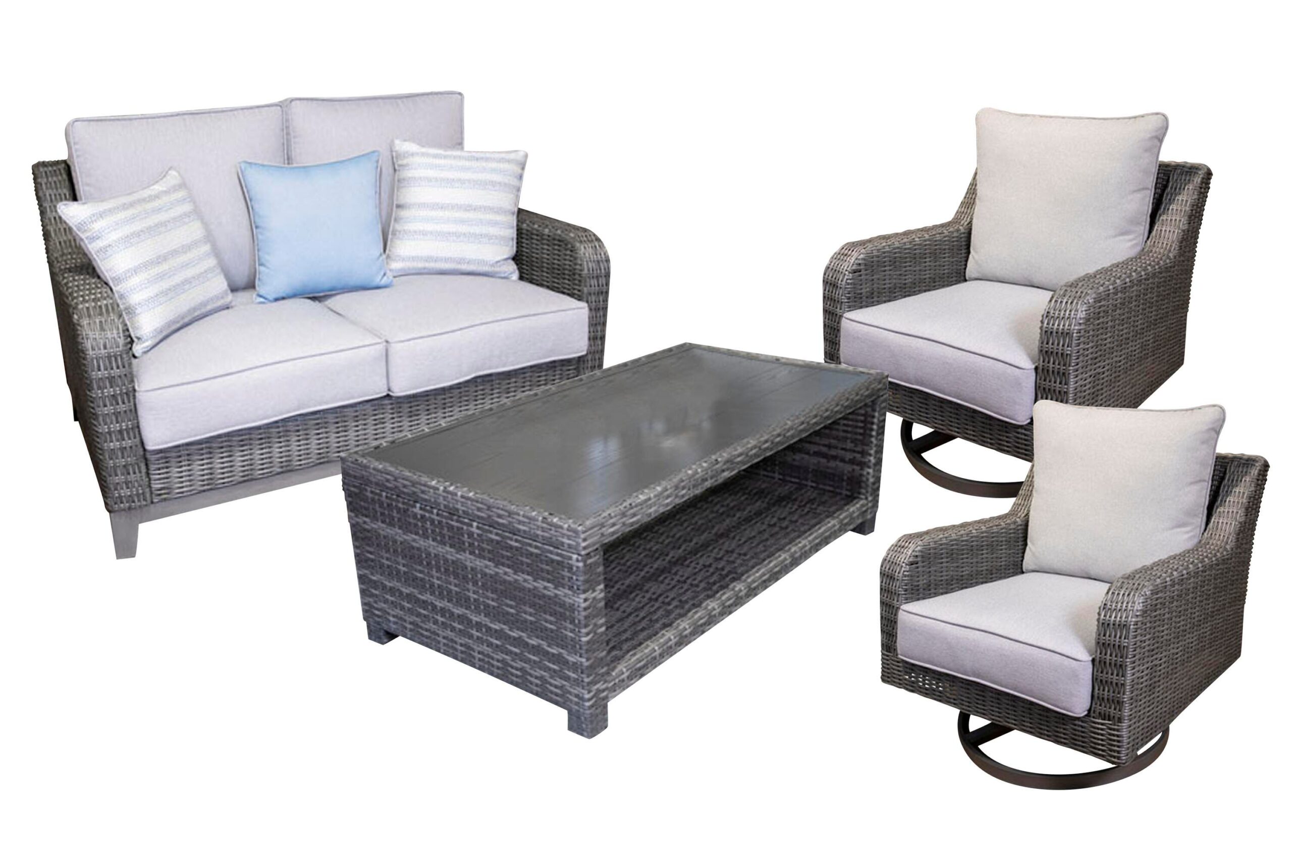 5fae617b77d7106653a7f3aa9d05a16b Elite Park Outdoor Loveseat, 2 Lounge Chairs and Coffee Table - Image 1