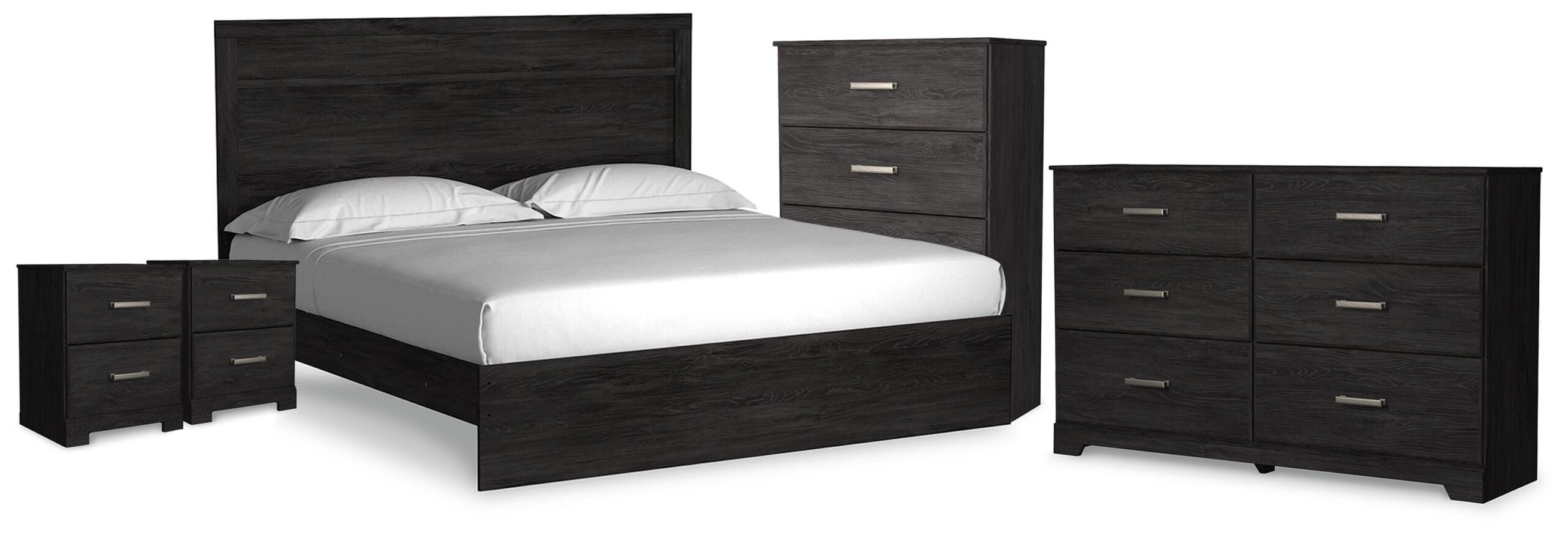 60ad7bdcf6d6a99f97fd8b542bd271fb Belachime King Panel Bed, Dresser, Chest and 2 Nightstands - Image 1