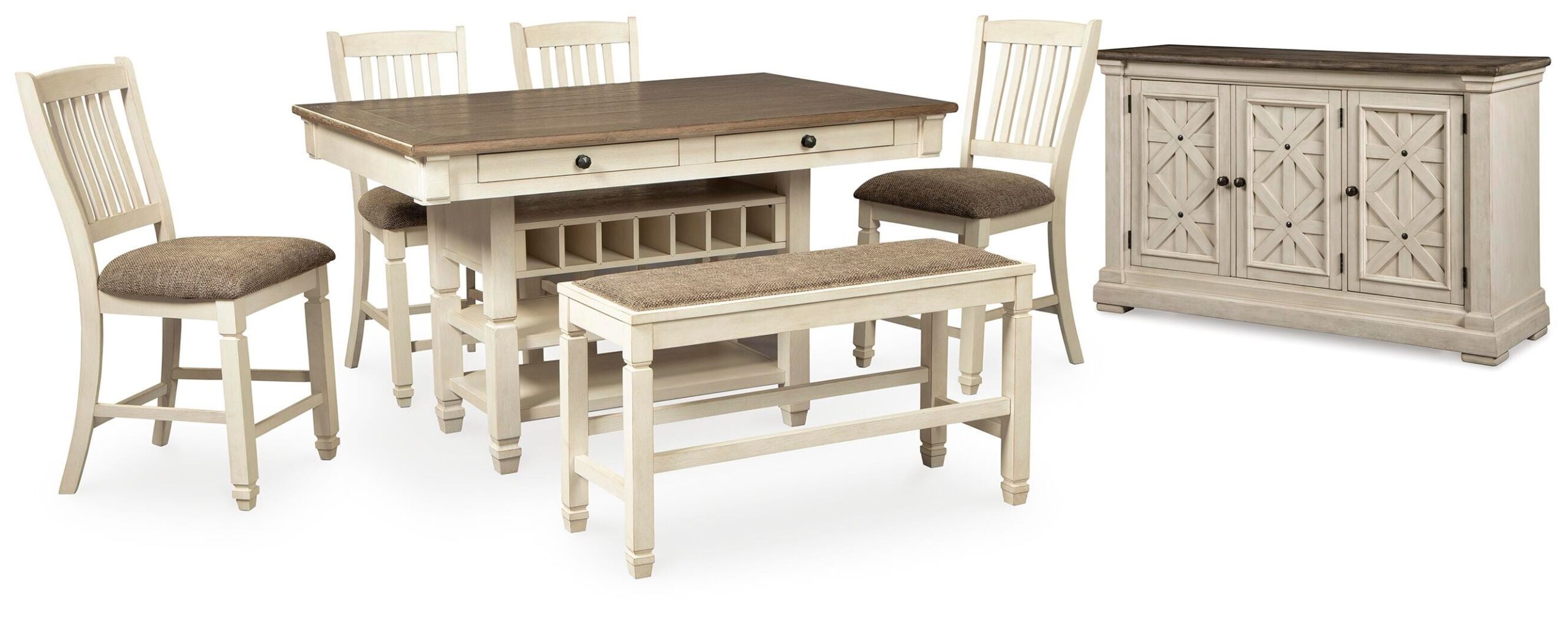 78d2e0532425ad30e71e00031ec854b4 Bolanburg Counter Height Dining Table, 4 Barstools, Bench and Server - Image 1