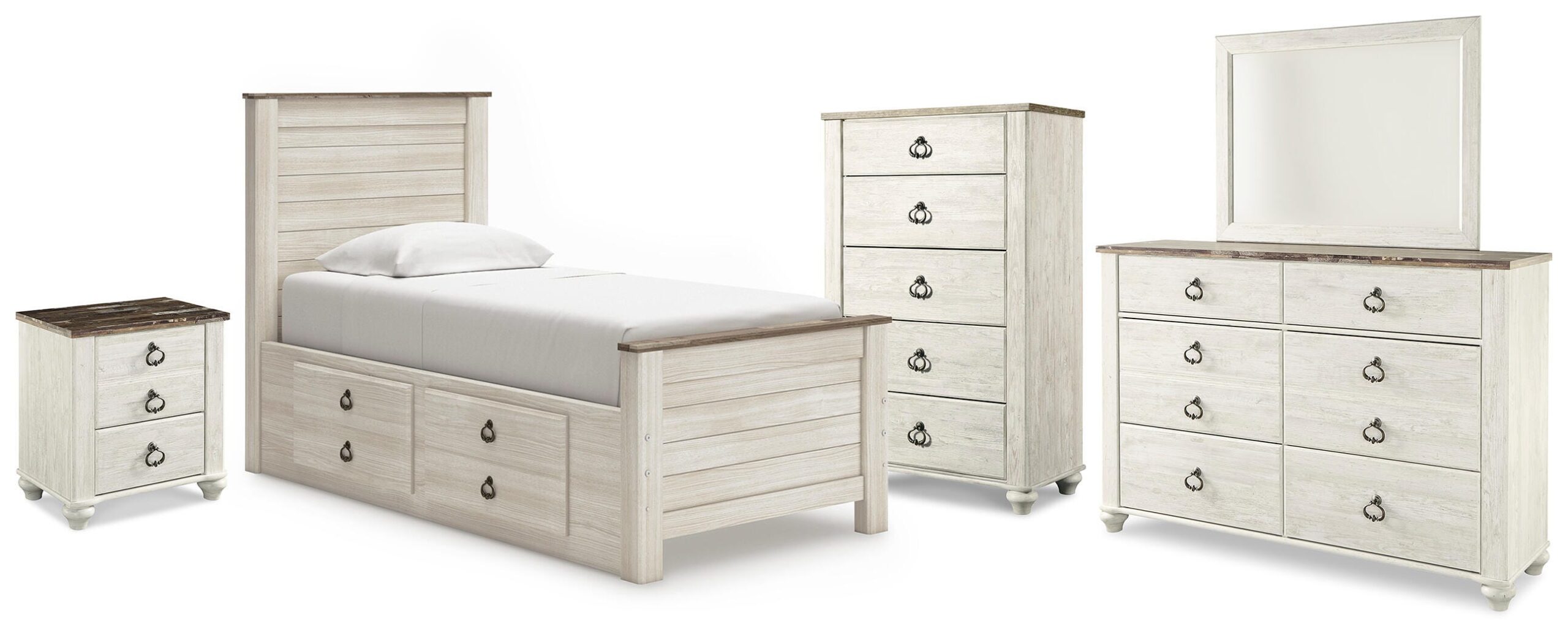 80e3e2cca119069c54ad873a7e07c05b Willowton Twin Bed with Storage, Dresser, Mirror, Chest and Nightstand - Image 1