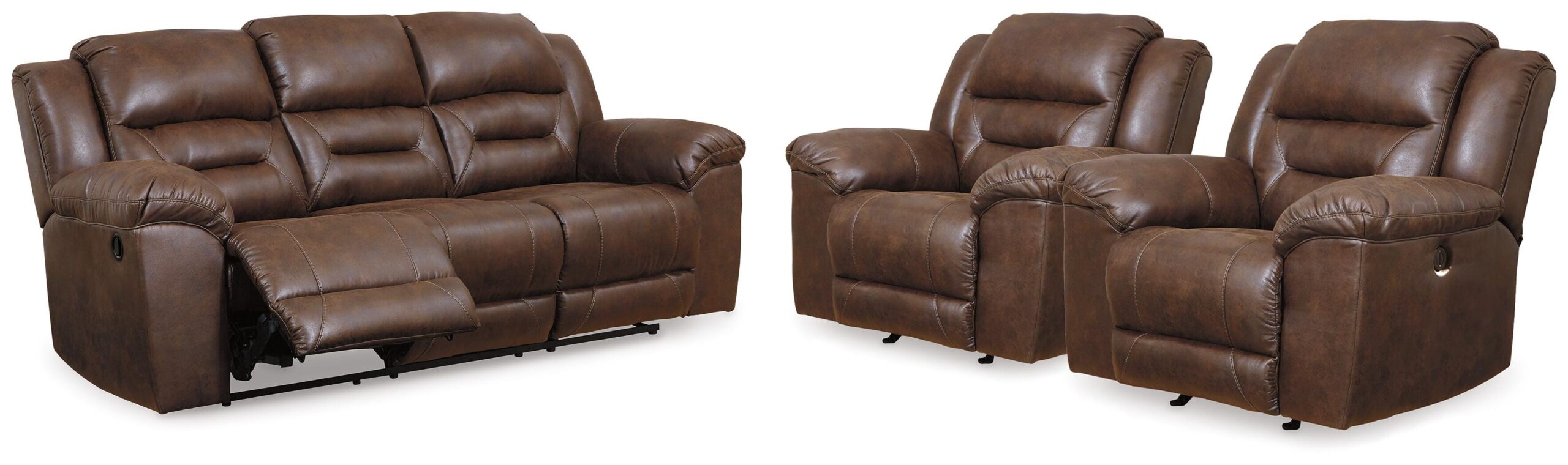 85e9615677d7f7d114769c0c2e9a7b01 Stoneland Reclining Sofa and 2 Power Recliners - Image 1