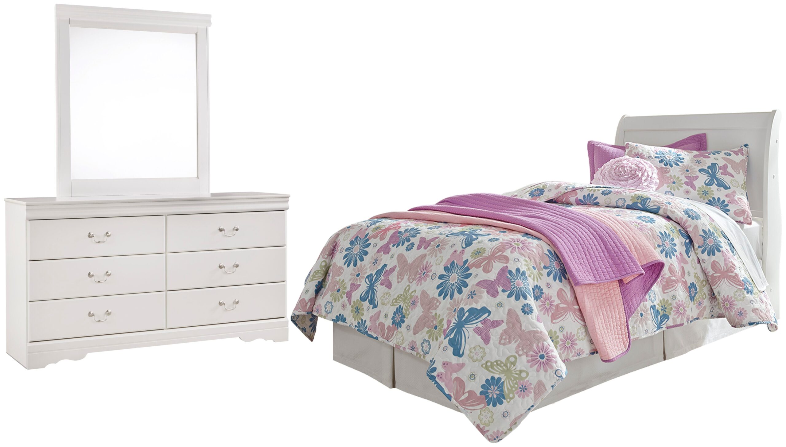 a65da2c8917a58c972bc3e9a3f22ed33 Anarasia Twin Sleigh Headboard, Dresser and Mirror - Image 1